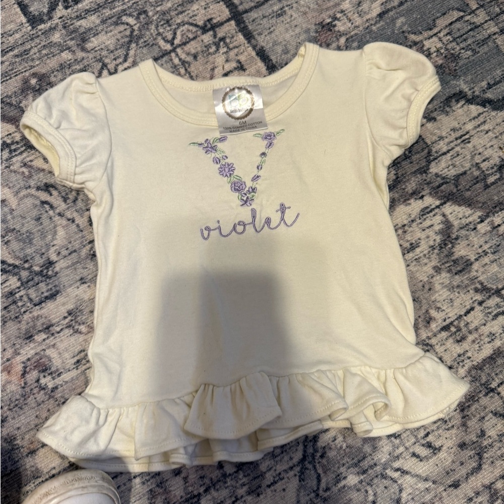 Cream Kids Shirt with Purple Embroidery